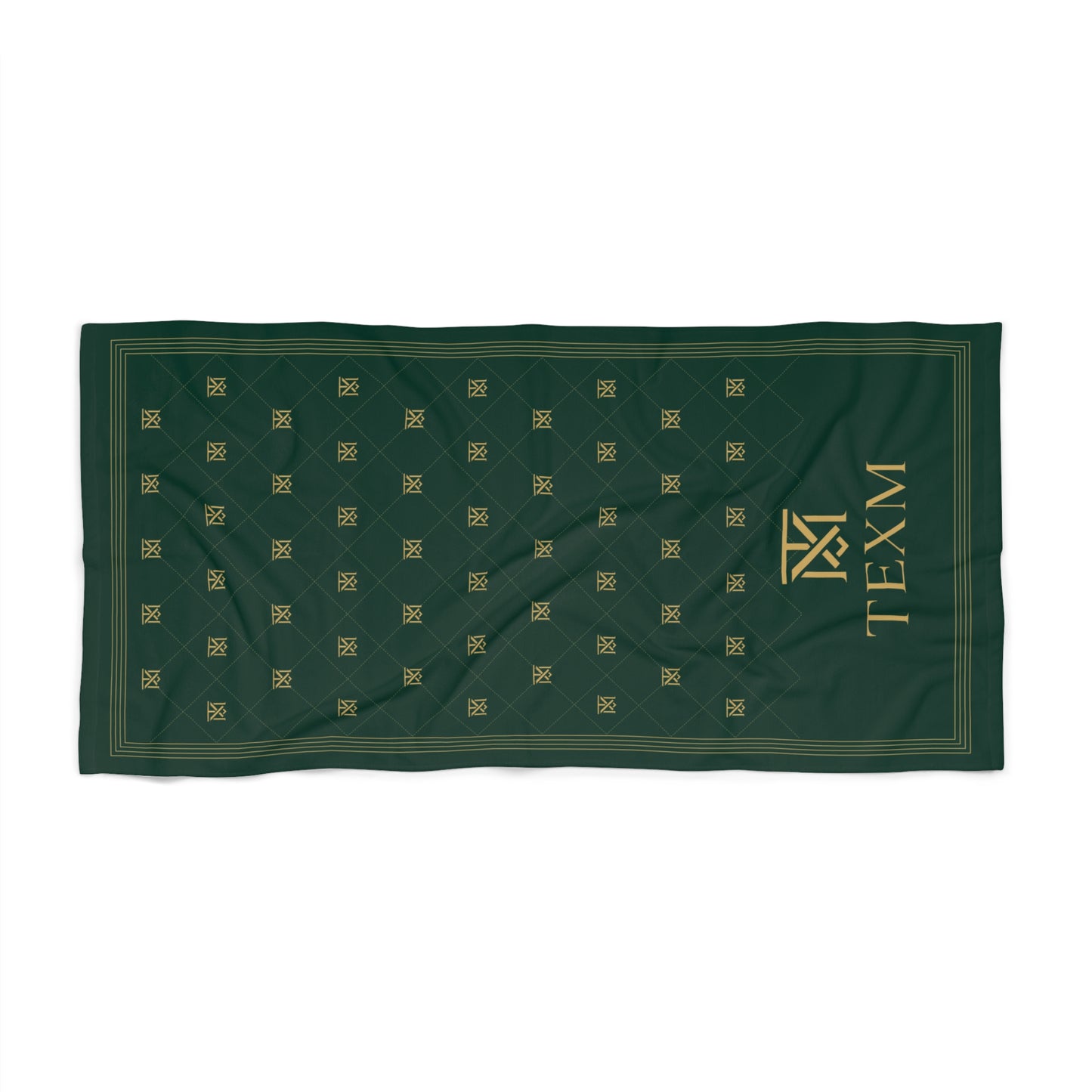 TEXM Heritage Forest Green & Gold monogram beach towel
