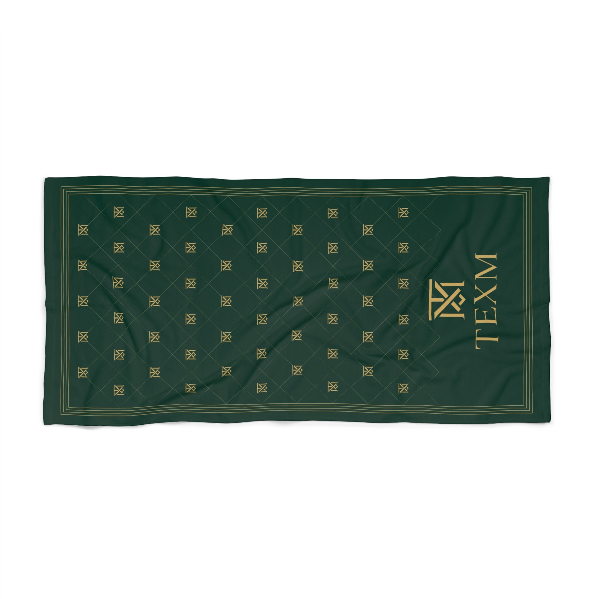 TEXM Heritage Forest Green & Gold monogram beach towel