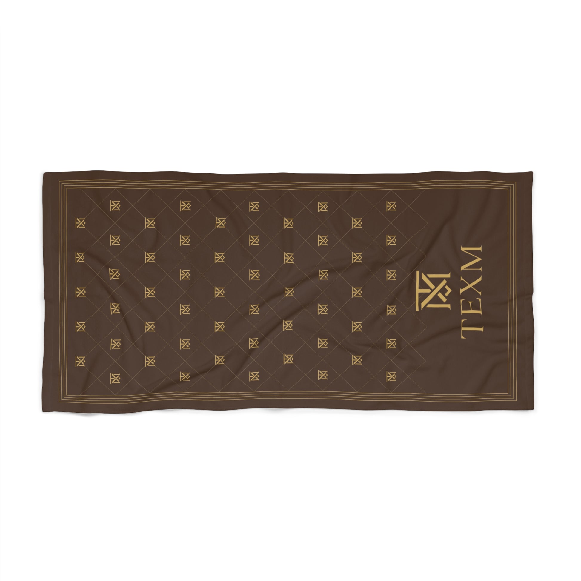 TEXM Heritage Chocolate & Gold monogram beach towel