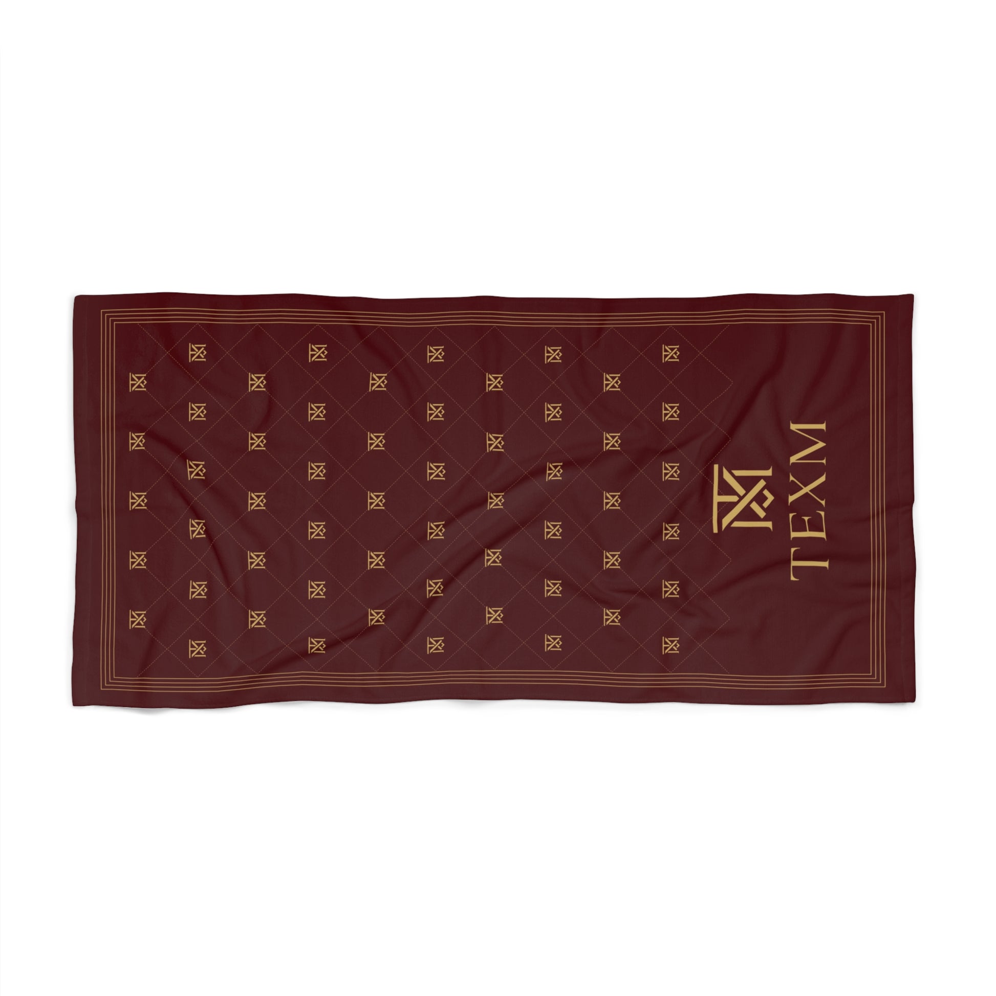 TEXM Heritage Burgundy & Gold monogram beach towel